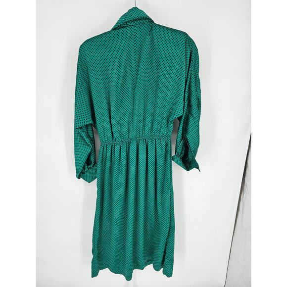 VTG Women's Kelly Green & Black Polka Dot Shawl-Neck Long Sleeve Dress Size L - Picture 5 of 5